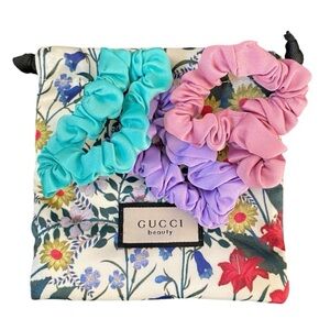 Gucci Pink, Purple, and Blue Scrunchies Set with Bag NWT